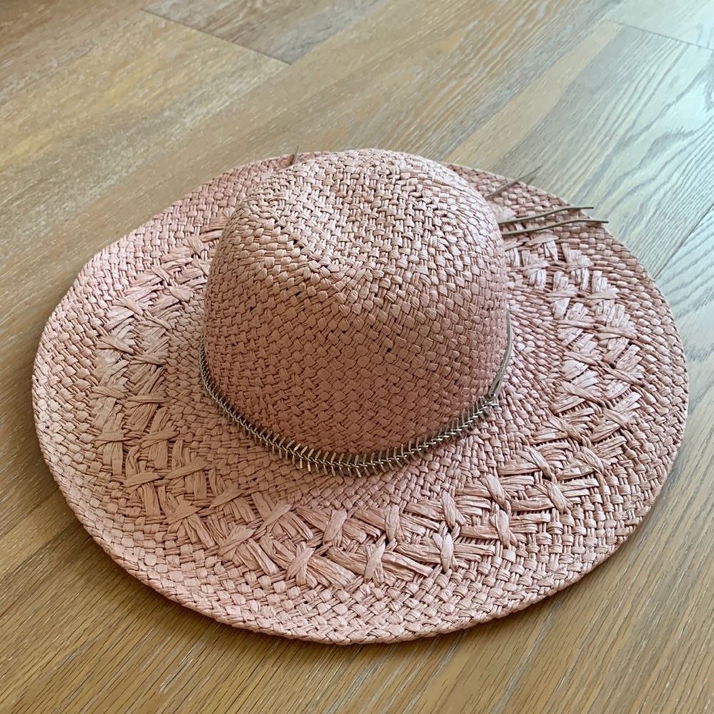 BCBGeneration Light Pink Wide Brim Hat with Silver accent hardware